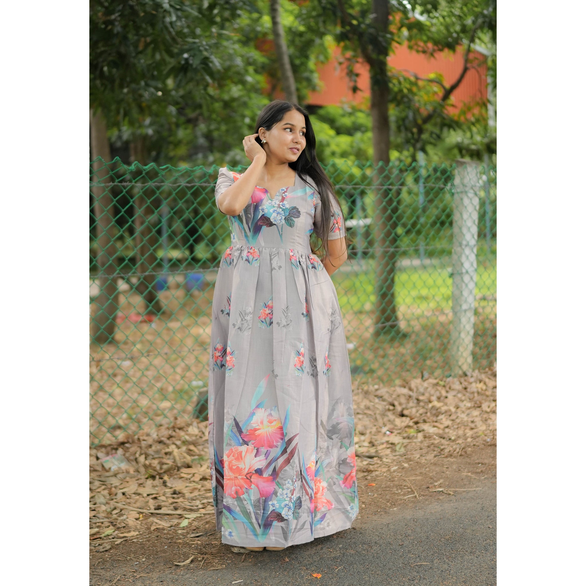 Afrah Digital Gown - Gray